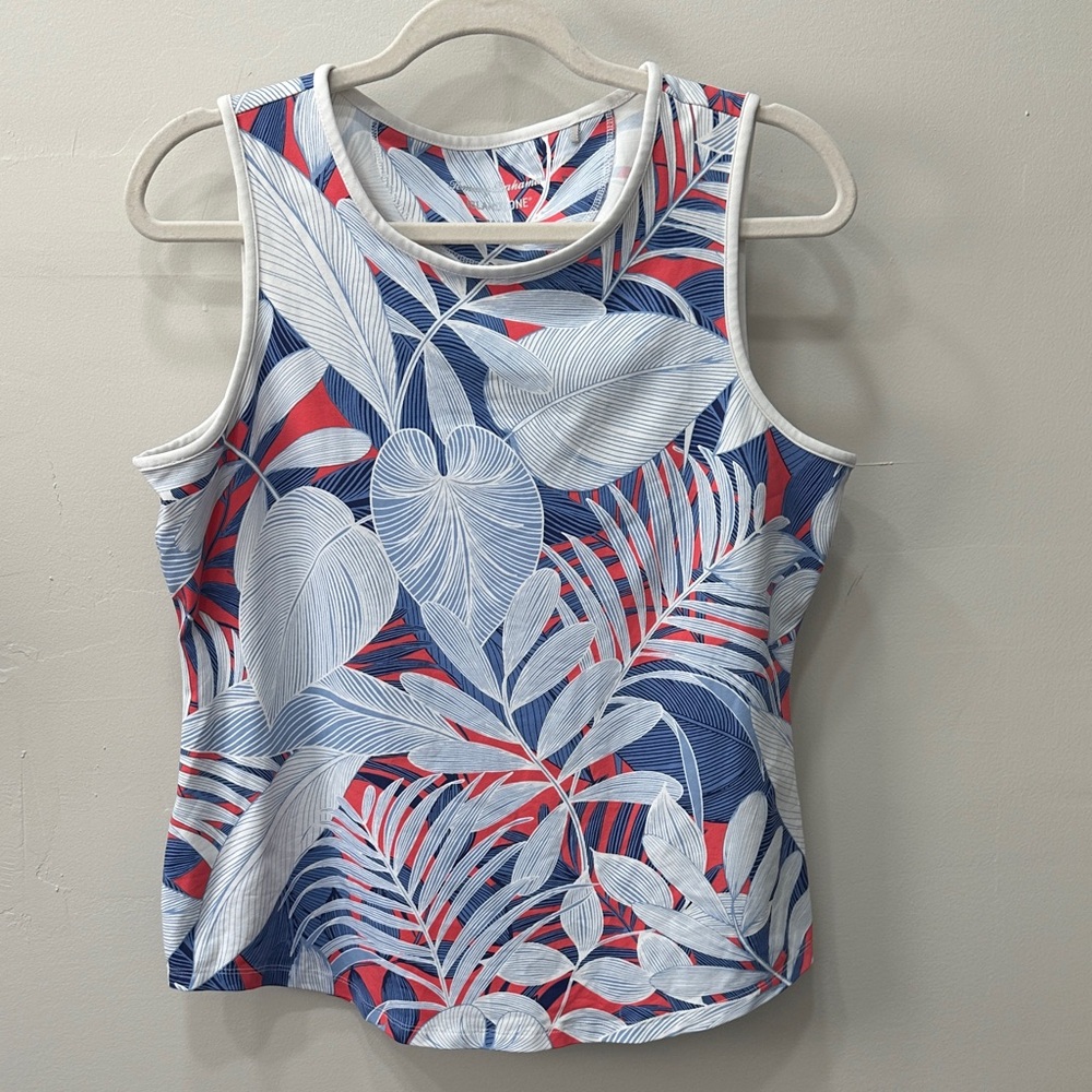 Tommy Bahama Red and Blue Leaf Print Tank Top